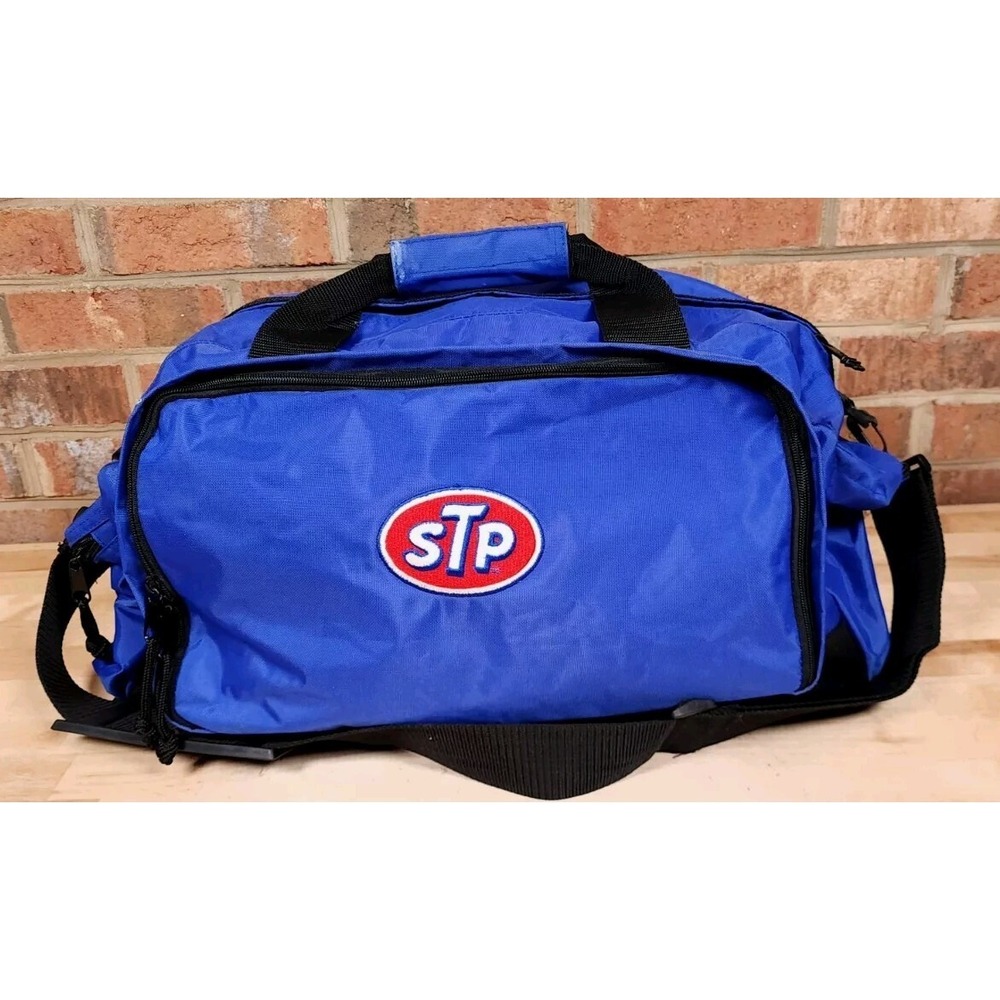 STP Oil‎ Swingster Blue Black Duffle Gear Bag Travel Vintage